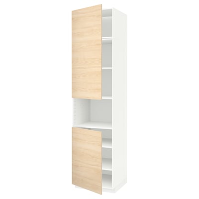 METOD Mobile microonde, 2 ante/ripiani, bianco/Askersund effetto frassino chiaro, 60x60x240 cm