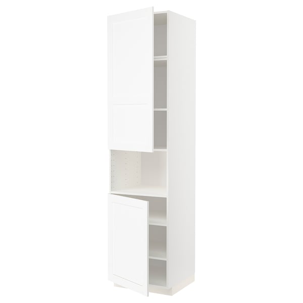 METOD Mobile microonde, 2 ante/ripiani, bianco Enköping/bianco effetto legno, 60x60x240 cm
