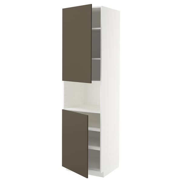 METOD Mobile microonde, 2 ante/ripiani, bianco/Havstorp marrone-beige, 60x60x220 cm