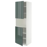 METOD Mobile microonde, 2 ante/ripiani, bianco/Kallarp grigio-verde scuro lucido, 60x60x200 cm