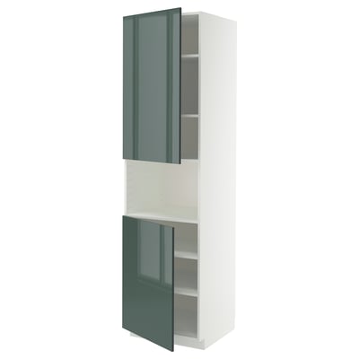 METOD Mobile microonde, 2 ante/ripiani, bianco/Kallarp grigio-verde scuro lucido, 60x60x220 cm