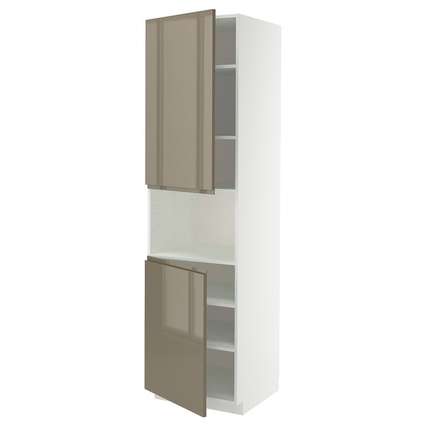 METOD Mobile microonde, 2 ante/ripiani, bianco/Voxtorp grigio-marrone scuro lucido, 60x60x220 cm