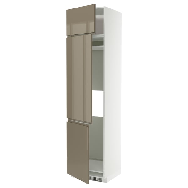 METOD Mobile per frigo/congelatore+3 ante, bianco/Voxtorp grigio-marrone scuro lucido, 60x60x240 cm