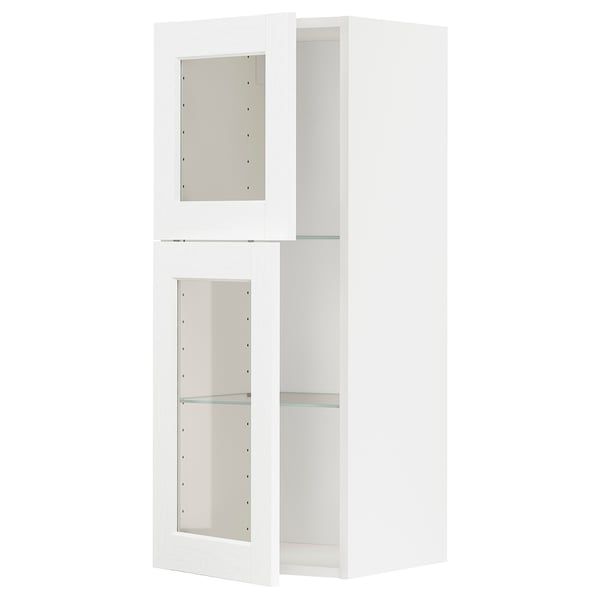 METOD Pensile con ripiani/2 ante a vetro, bianco Enköping/bianco effetto legno, 40x100 cm