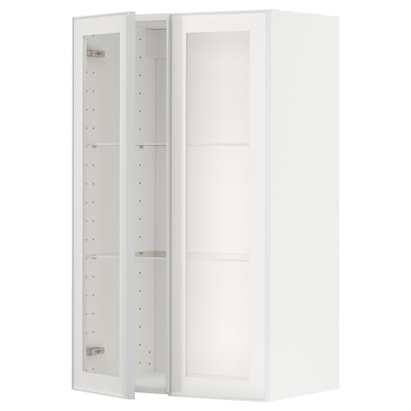 METOD Pensile con ripiani/2 ante a vetro, bianco/Hejsta vetro trasparente bianco, 60x100 cm