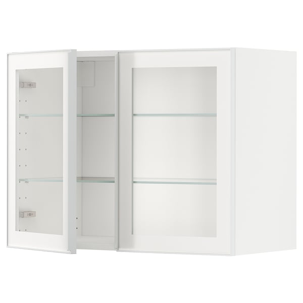 METOD Pensile con ripiani/2 ante a vetro, bianco/Hejsta vetro trasparente bianco, 80x60 cm