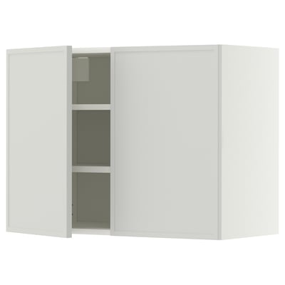 METOD Pensile con ripiani/2 ante, bianco/Aspudden grigio chiaro, 80x60 cm