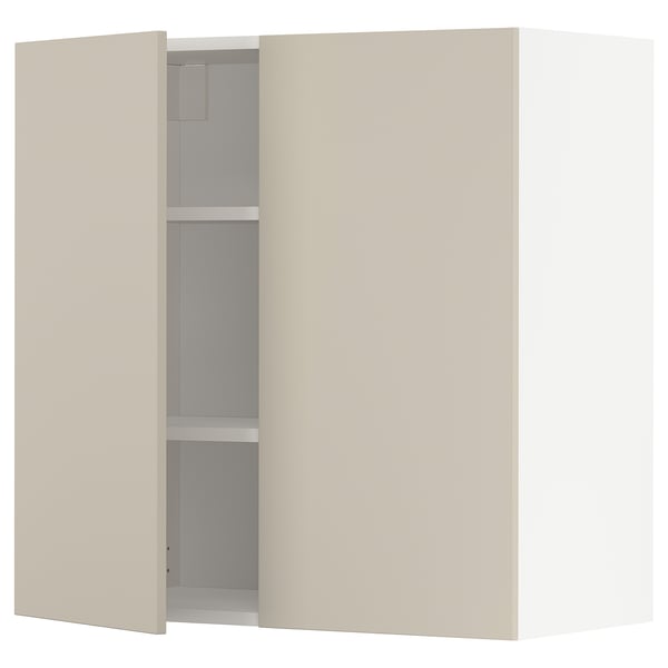 METOD Pensile con ripiani/2 ante, bianco/Havstorp beige, 80x80 cm