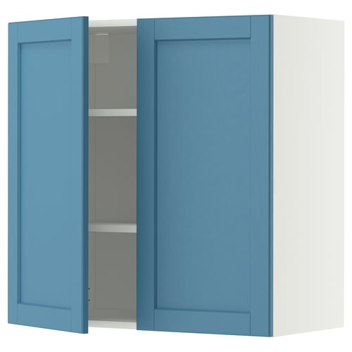 METOD Pensile con ripiani/2 ante, bianco/Lerhyttan blu, 80x80 cm