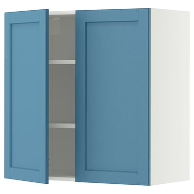 METOD Pensile con ripiani/2 ante, bianco/Lerhyttan blu, 80x80 cm