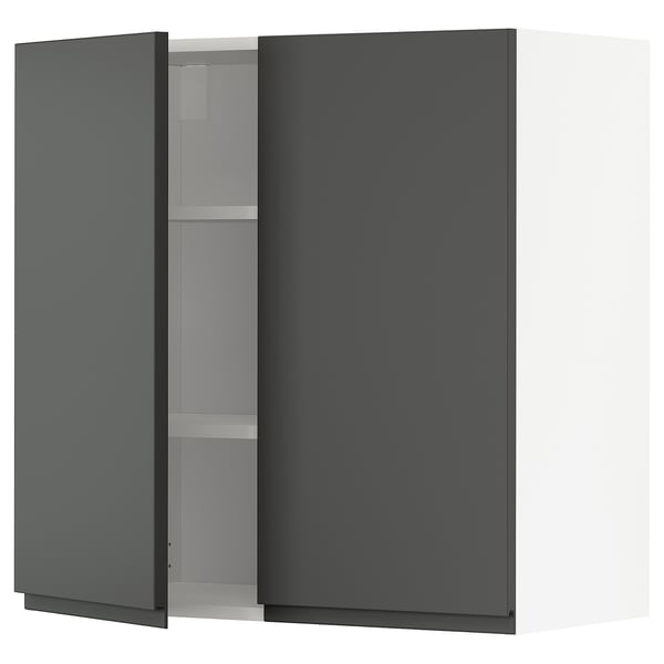 METOD Pensile con ripiani/2 ante, bianco/Voxtorp grigio scuro, 80x80 cm