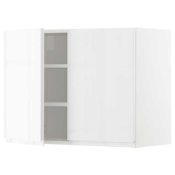 METOD Pensile con ripiani/2 ante, bianco/Voxtorp lucido/bianco, 80x60 cm