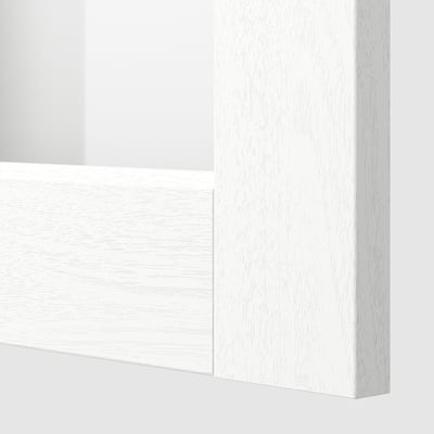 METOD Pensile con ripiani/anta a vetro, bianco Enköping/bianco effetto legno, 30x80 cm
