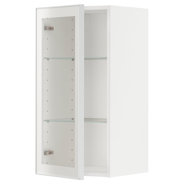 METOD Pensile con ripiani/anta a vetro, bianco/Hejsta vetro trasparente bianco, 40x80 cm