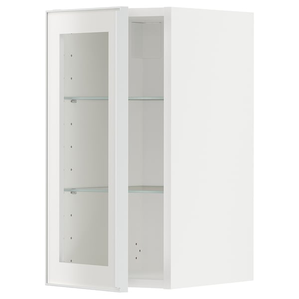 METOD Pensile con ripiani/anta a vetro, bianco/Hejsta vetro trasparente bianco, 30x60 cm