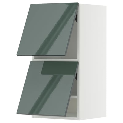 METOD Pensile orizzontale con 2 ante, bianco/Kallarp grigio-verde scuro lucido, 40x80 cm