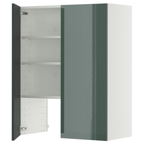 METOD Pensile per cappa con ripiano/anta, bianco/Kallarp grigio-verde scuro lucido, 80x100 cm