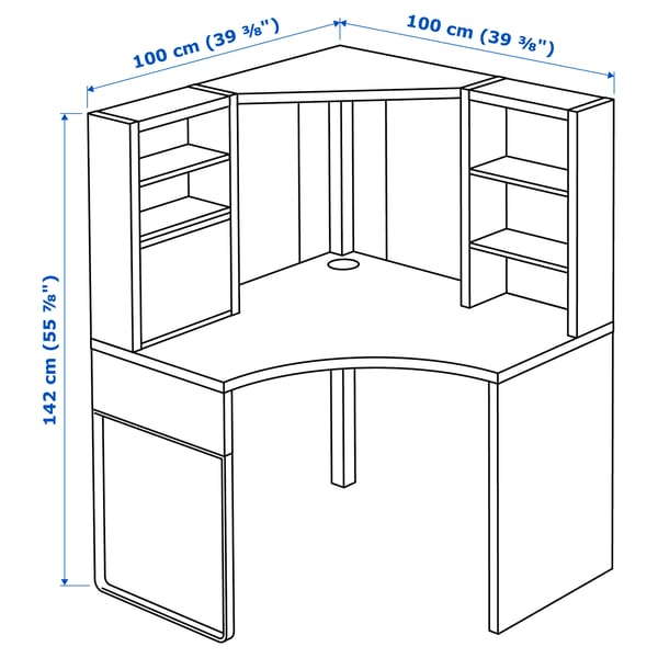 MICKE Mobile studio angolare, bianco, 100x142 cm