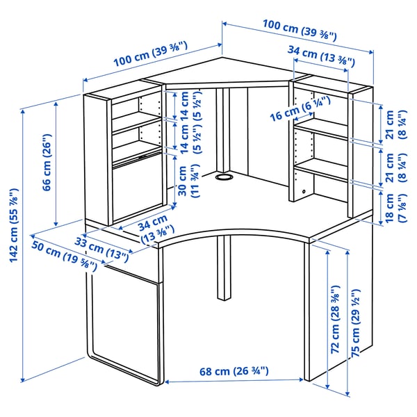 MICKE Mobile studio angolare, bianco, 100x142 cm