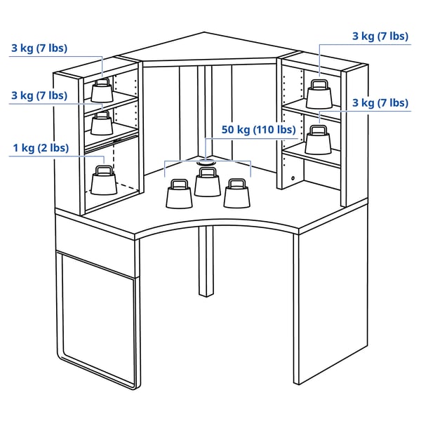 MICKE Mobile studio angolare, bianco, 100x142 cm
