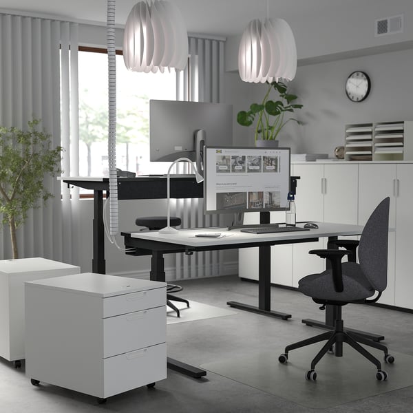 MITTZON Scrivania regolabile in altezza, elettrico bianco/nero, 160x80 cm