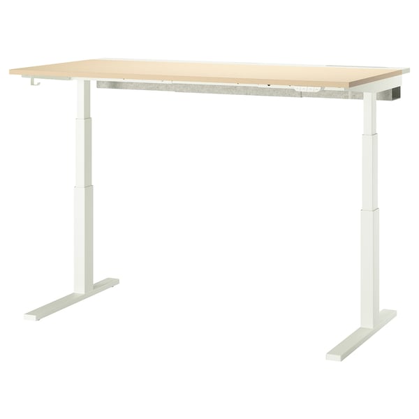 MITTZON Scrivania regolabile in altezza, elettrico impiallacciatura di betulla/bianco, 160x80 cm