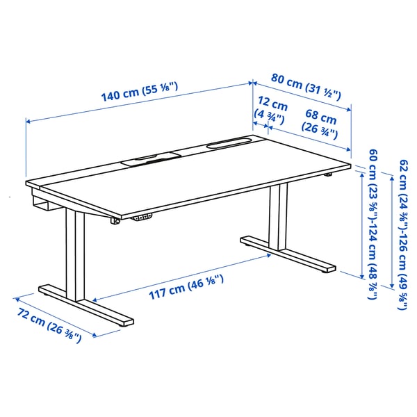 MITTZON Scrivania regolabile in altezza, elettrico impiallacciatura di betulla/bianco, 140x80 cm