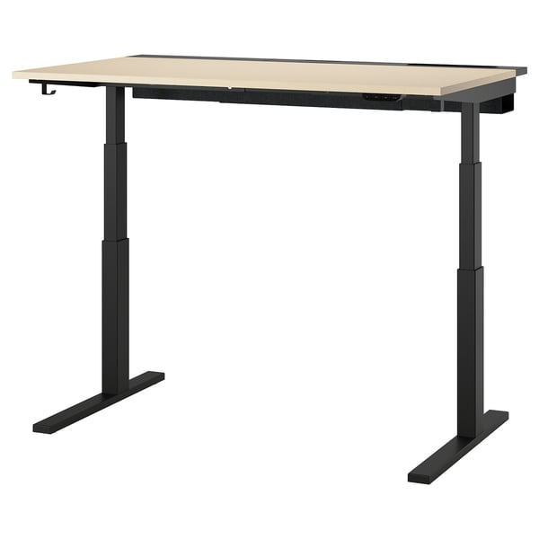 MITTZON Scrivania regolabile in altezza, elettrico impiallacciatura di betulla/nero, 140x80 cm