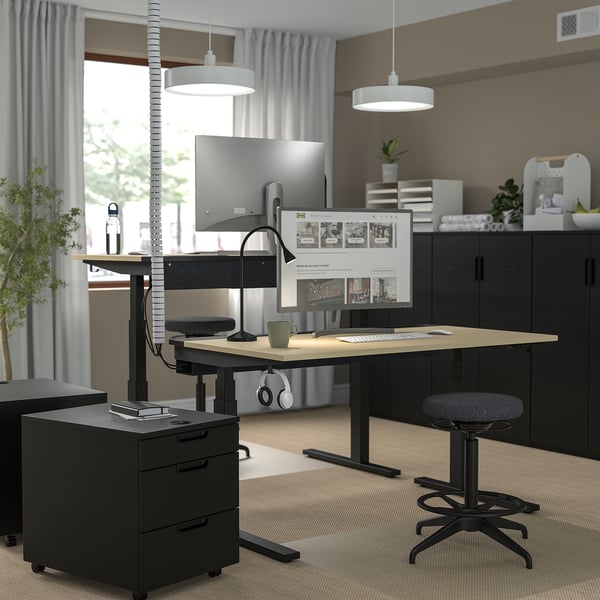 MITTZON Scrivania regolabile in altezza, elettrico impiallacciatura di betulla/nero, 140x60 cm
