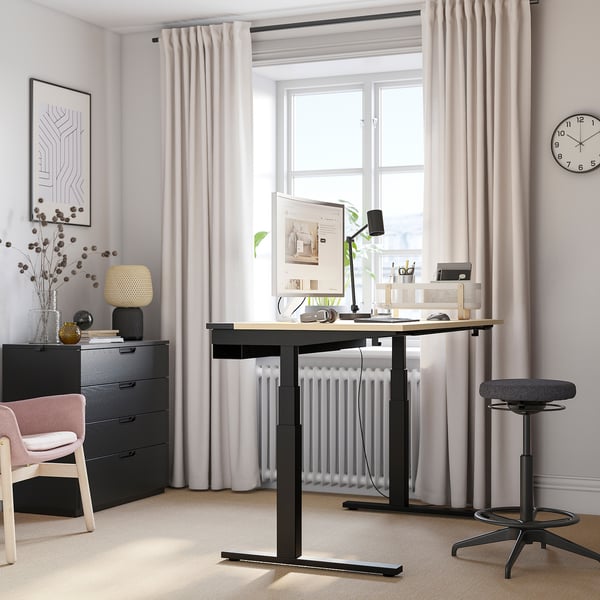MITTZON Scrivania regolabile in altezza, elettrico impiallacciatura di betulla/nero, 140x80 cm