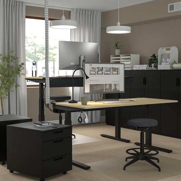 MITTZON Scrivania regolabile in altezza, elettrico impiallacciatura di betulla/nero, 160x80 cm