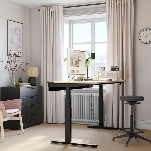 MITTZON Scrivania regolabile in altezza, elettrico impiallacciatura di betulla/nero, 160x80 cm