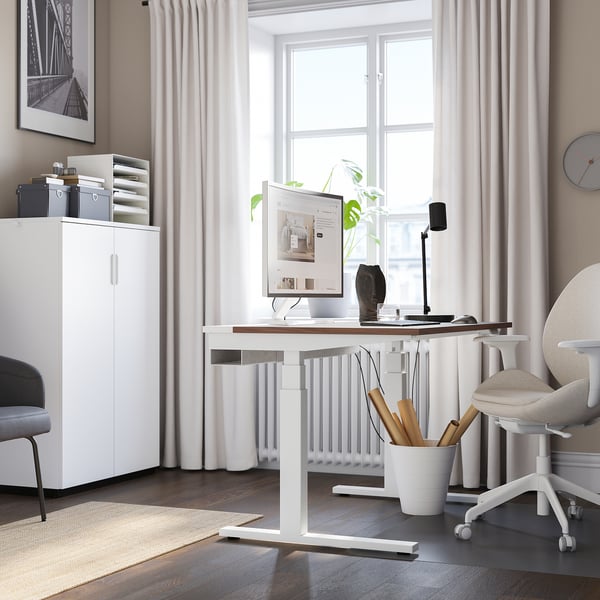 MITTZON Scrivania regolabile in altezza, elettrico impiallacciatura di noce/bianco, 120x60 cm