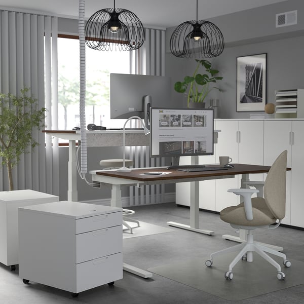 MITTZON Scrivania regolabile in altezza, elettrico impiallacciatura di noce/bianco, 160x80 cm