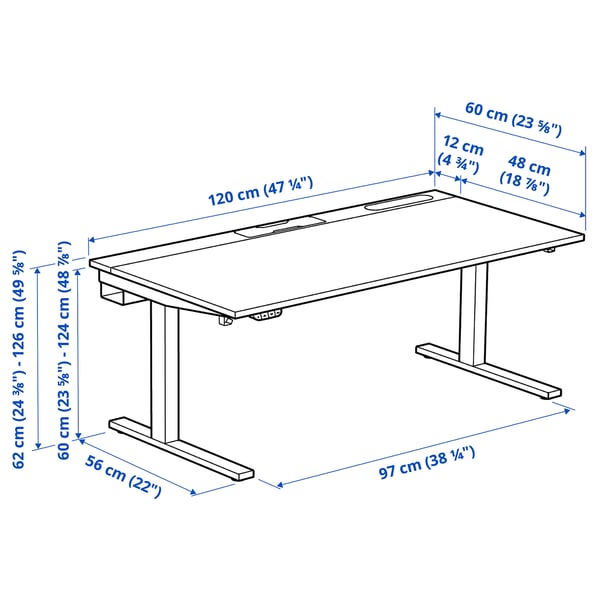 MITTZON Scrivania regolabile in altezza, elettrico impiallacciatura di noce/bianco, 120x60 cm