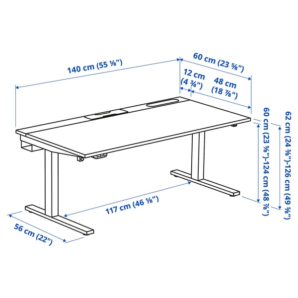 MITTZON Scrivania regolabile in altezza, elettrico impiallacciatura di noce/bianco, 140x60 cm