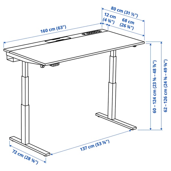 MITTZON Scrivania regolabile in altezza, elettrico impiallacciatura di noce/bianco, 160x80 cm