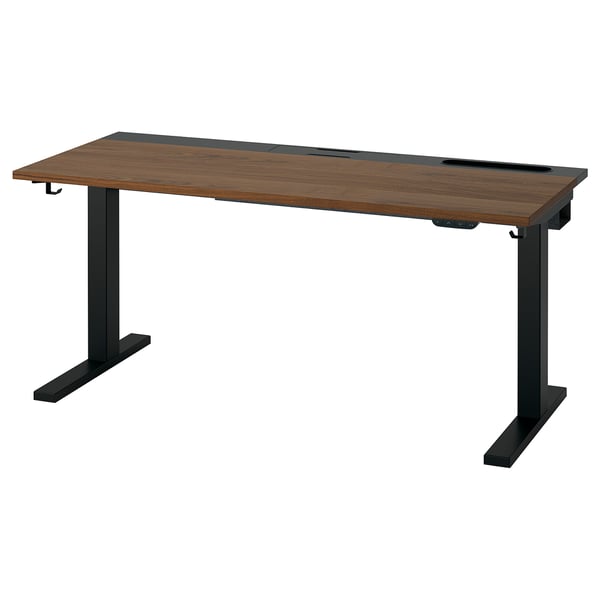 MITTZON Scrivania regolabile in altezza, elettrico impiallacciatura di noce/nero, 140x60 cm