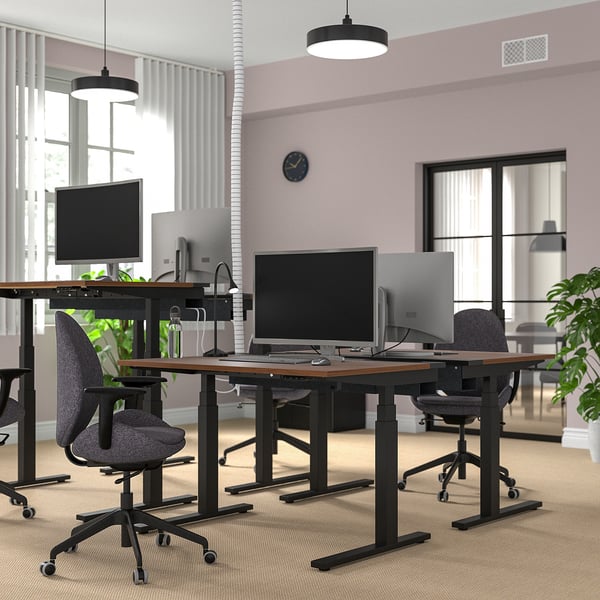 MITTZON Scrivania regolabile in altezza, elettrico impiallacciatura di noce/nero, 120x80 cm