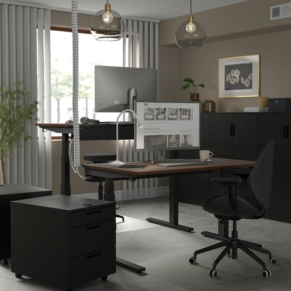 MITTZON Scrivania regolabile in altezza, elettrico impiallacciatura di noce/nero, 140x80 cm