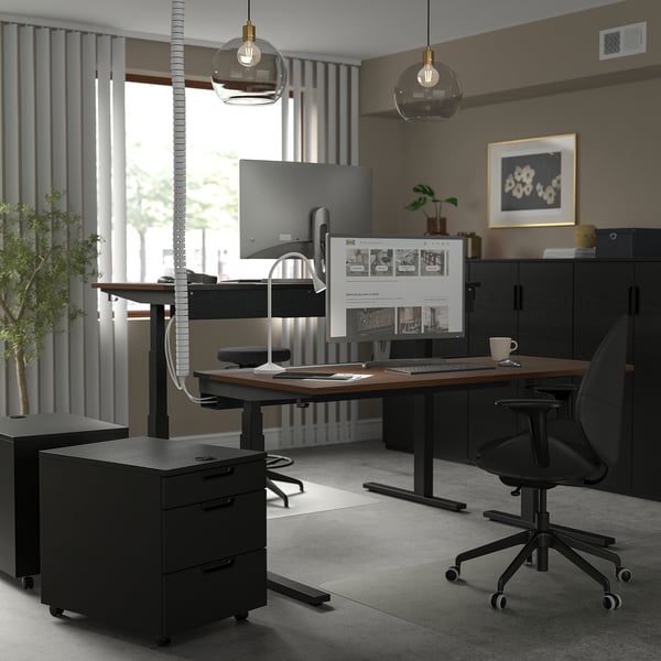 MITTZON Scrivania regolabile in altezza, elettrico impiallacciatura di noce/nero, 160x80 cm