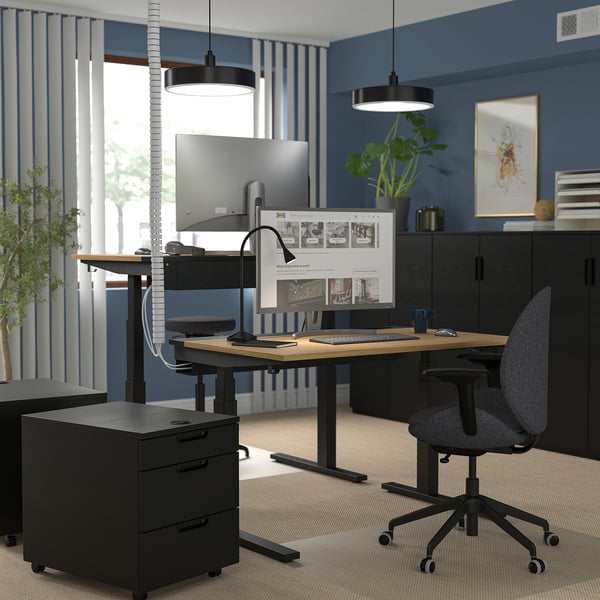 MITTZON Scrivania regolabile in altezza, elettrico impiallacciatura di rovere/nero, 120x80 cm