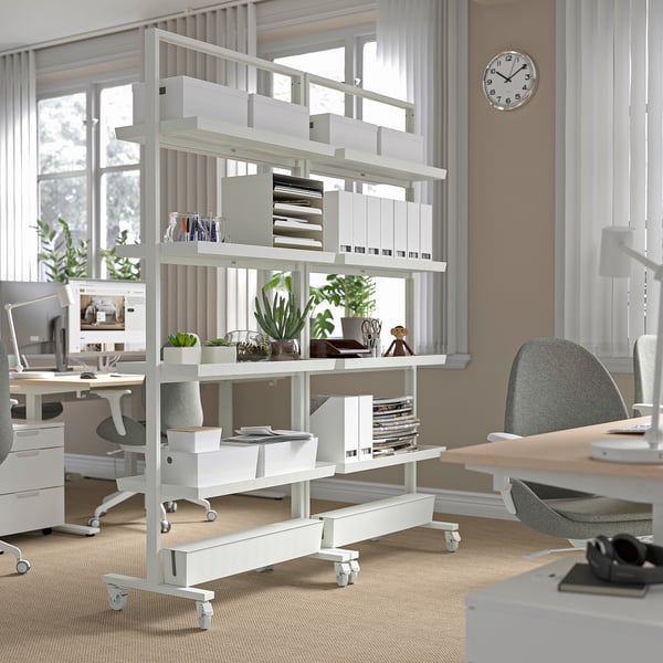 MITTZON Struttura rotelle/ripiano/scat cavi, bianco, 85x205 cm