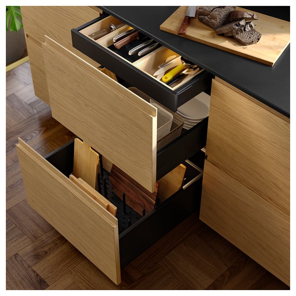 MÖCKLARP Piano di lavoro su misura, nero opaco/effetto pietra porcellana ad alta pressione, 1 m²x2.0 cm