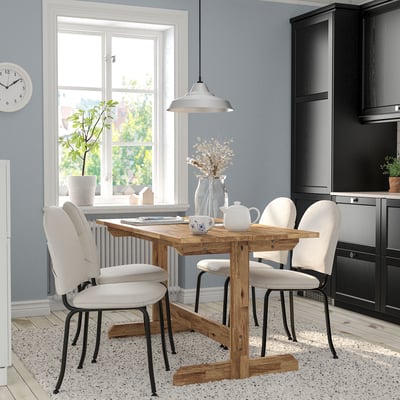 NACKANÄS / EBBALYCKE Tavolo e 4 sedie, acacia/Idekulla beige, 140 cm
