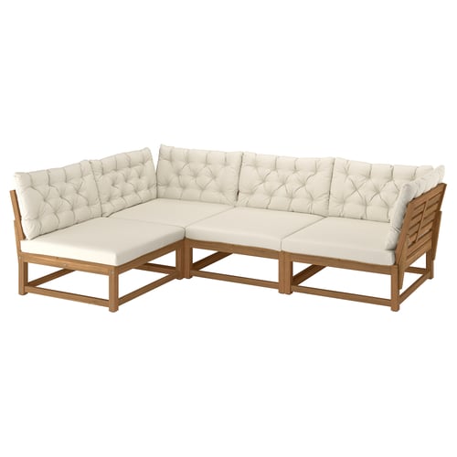 NÄMMARÖ Divano angolare a 3 posti, da esterno mordente marrone chiaro/Kuddarna grigio chiaro-beige, 264 cm