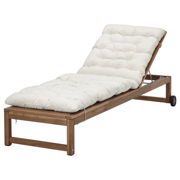NÄMMARÖ Lettino, da esterno mordente marrone chiaro/Kuddarna grigio chiaro-beige