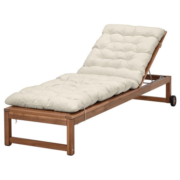 NÄMMARÖ Lettino, da esterno mordente marrone chiaro/Kuddarna grigio chiaro-beige