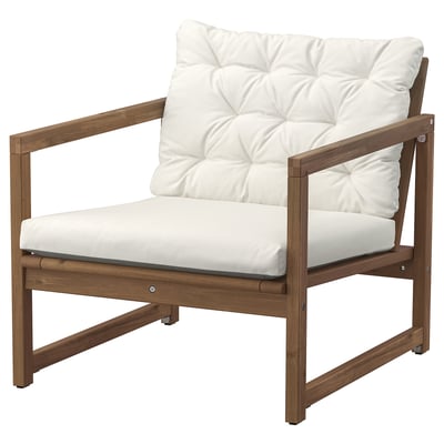 NÄMMARÖ Sedia relax da giardino, mordente marrone chiaro/Kuddarna grigio chiaro-beige