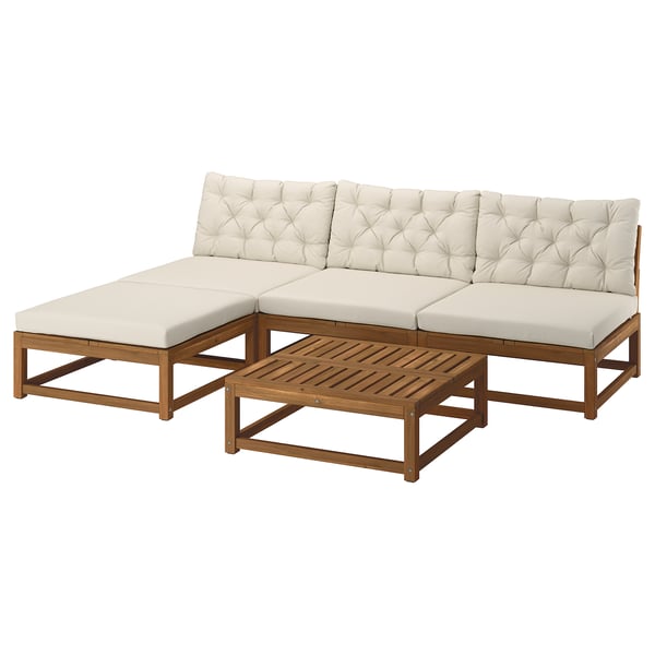 NÄMMARÖ Set di mobili, 3 posti, da esterno mordente marrone chiaro/Kuddarna grigio-beige chiaro, 243 cm